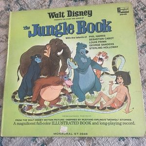 Vintage Walt Disney Vinyl Records & Storybook - Jungle Book & Bambi 1960s Set
